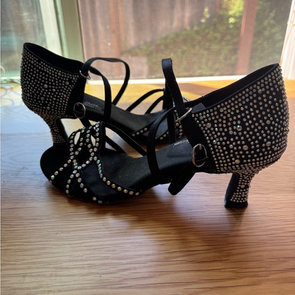 Franco Black and rhinestone ballroom tango heels